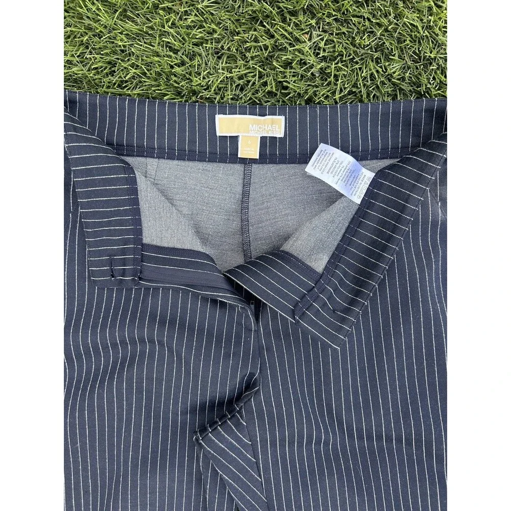 Michael Kors Pinstripe Knit Dress Pants Women's 6 Navy Stretch Career Slacks